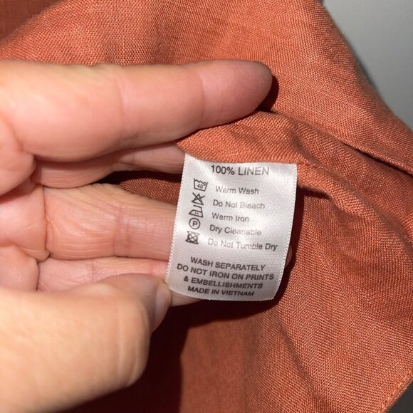 Lanhtropy Womens Top Size XS Brown Pearl Cut Outs V Neck Pure Linen New - Picture 4 of 6